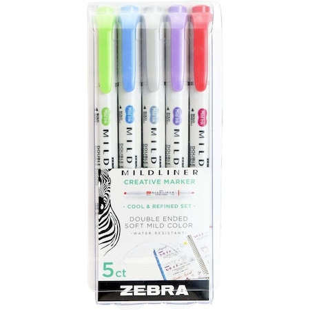 Zebra Pen Mildliner Double Ended Highlighter Asst Cool & Refined 5Pk 78205