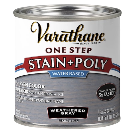 Varathane One Step Water-Based Wood Stain and Polyurethane, Carbon Gray, 1/2 Pint 384361