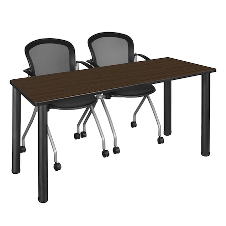 Regency Kee Training Table W/ 2 Cadence Nest Chairs, 66 in W, 24 in L, Neo Walnut MT6624NWBPBK23BK