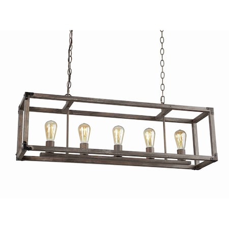 Jonathan Y Magnolia 36" 5-Light Linear Adjustable Iron Rustic Farmhouse LED Pendant, Brown JYL7477A