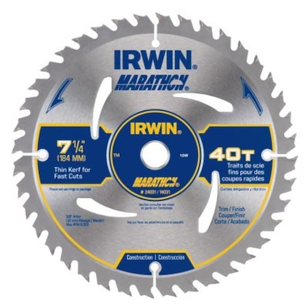 Irwin SAW BLADE 7-1/4" 40 TEETH 5/8" ARBOR HN14031