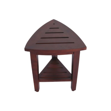 Homeroots Compact Teak Corner Shower Outdoor Bench With Shelf In Brown Finish 376687