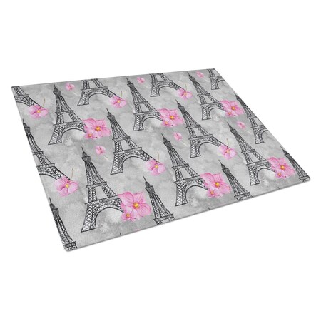Carolines Treasures Watercolor Pink Flowers Eiffel Tower Glass Cutting Board, Large BB7503LCB