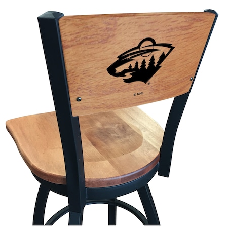 Holland Bar Stool Co 25" Blk Wrinkle Minnesota Wild Swivel Bar Stool, Laser Engraved Back L03825BWMedMplAMinWldMedMpl