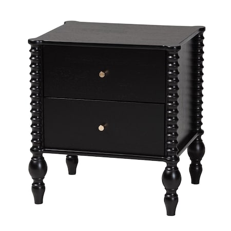 Baxton Studio Callison Spindle Nightstand - 2-Drawer Bedside Table with Turned Accents for Bedroom, Black 271-14736-ZORO
