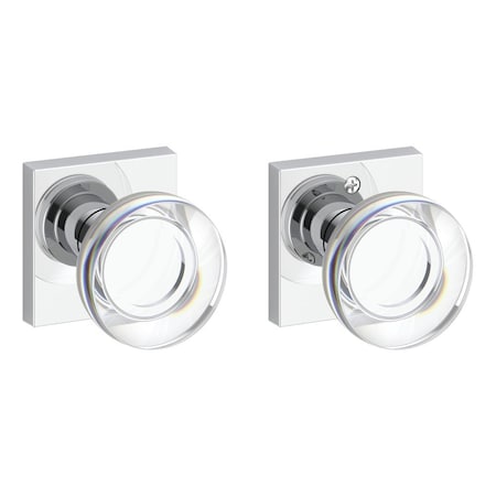 Baldwin Full Dummy Contemporary Crystal Knob and Contemporary Square Rose Bright Chrome Finish FDCCYCSR260