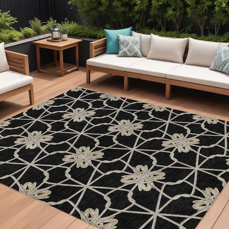 Homeroots 10' X 14' Black And Ivory Geometric Washable Indoor Outdoor Area Rug 613409