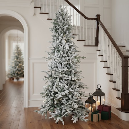 Homeroots 8' Slender Flocked Pine Christmas Tree 666718
