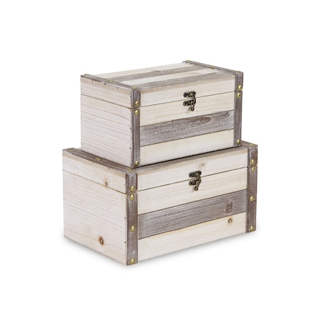 Homeroots Set of Two Brown Solid Wood Box With Lid, 2PK 489354