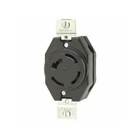 Leviton Flanged Locking Receptacle, Non-NEMA, 20 A, 120/208V AC, Three Phase, 4 Pole, Flush Mount, Black 7410-B