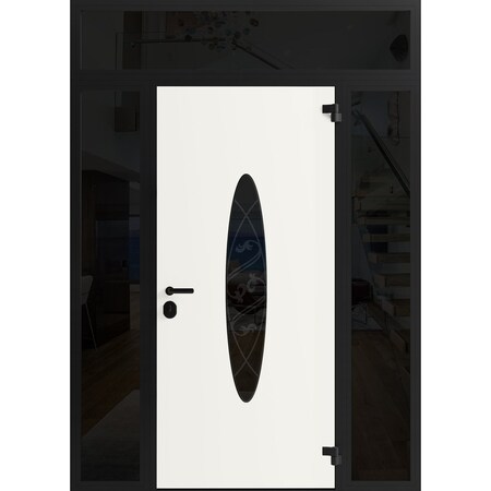 Vdomdoors Front Exterior Prehung Steel Door Ronex1277 Black Enamel 2 Sidelight and Transom Window Sidelite RONEX1277EXD-BLK-W16+36+16xH80+16-LH-I