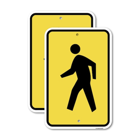 Signmission Pedestrian Crossing Symbol, 18'' X 24'' 2 Signs, Heavy Gauge Aluminum, 2PK A-1824-2PACK-23337