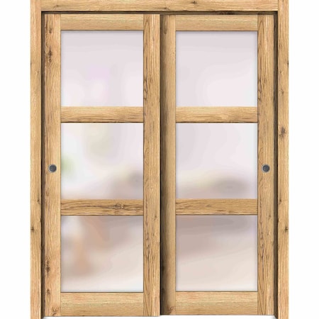 Sartodoors Sliding Closet Frosted Glass Bypass Doors, Lucia 2552 Oak, Sturdy Rails Moldings Trims Hardware Se LUCIA2552DBD-DUB-6484