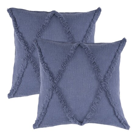 Homeroots Set of Two Blue Diamond Cotton Throw Pillow With Fringe, 2PK 554569