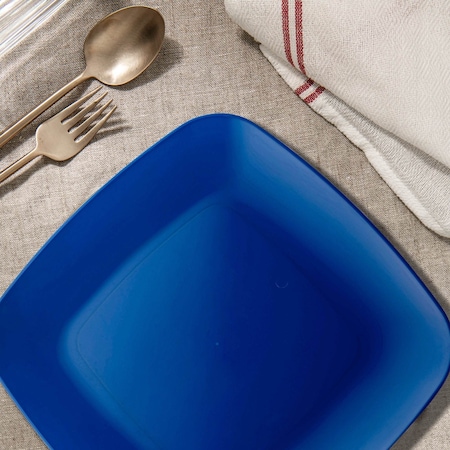 Smarty Had A Party 8.5" Blue Flat Rounded Square Disposable Plastic Buffet Plates (120 Plates), 120PK 4838B-CASE