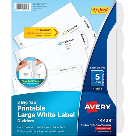 Avery DIVIDERS, EZPEEL, LRG, 5TB, 4PK 14438