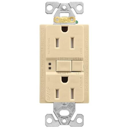 Eaton Wiring Devices TRAFGF15V-K-L Duplex Receptacle Wallplate, 2-Pole, 15 A, 125 V, Back TRAG15V