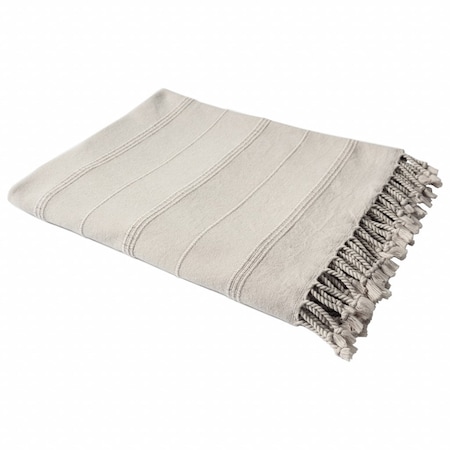 Homeroots Beige Woven Cotton Striped Throw Blanket 516615