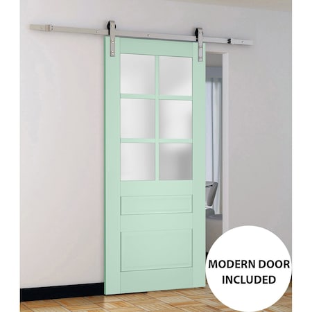 Sartodoors Slab Barn Door Panel Frosted Glass 42x80 Solid Core Modern Interior VEREGIO7339S-OLI-42