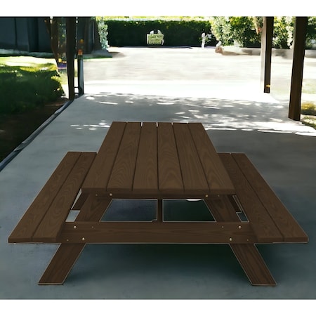 Homeroots 94" Dark Brown Solid Wood Outdoor Picnic Table 525002