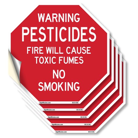 Signmission Warning Pesticides Fire Will Cause, 4 inch X 4 inch, Vinyl Decal, 5PK OC-D-5PACK-4-341