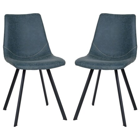 Leisuremod Markley Modern Leather Dining Chair with Metal Legs, Peacock Blue, 2PK MC18BU2