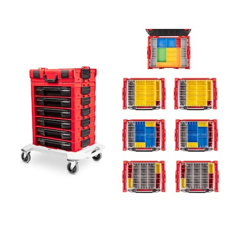 Tekton 6-Drawer Rolling Stack with Shallow Tool Box, L-BOXX 1 and Organizer Bins OLB99204