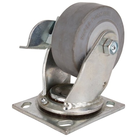 Prosource Swivel/Brake Caster, 4 in Dia Wheel, 2 in W Wheel, Thermoplastic Rubber Wheel, Gray, 350 lb JC-T02