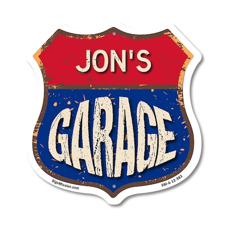 Signmission Jon's Garage, 12 Inch X 12 Inch, Aluminum Metal Sign SHI-A-12-383-JON