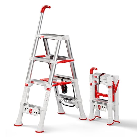 Wrightmaster 3.5 ft. Aluminum Folding Step Ladder (8 ft. Reach) with Adjustable handrail, 600 lb. Load Capacity ZR-250DB