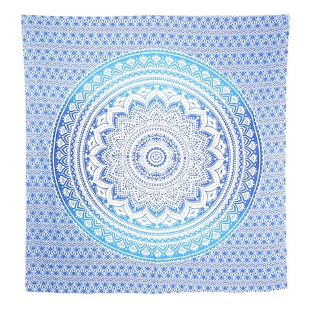 92" X 84" Blue And White Mandala Cotton Hanging Tapestry