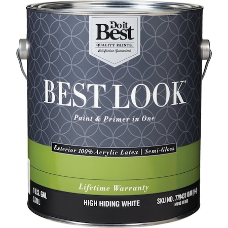 Do It Best 100% Acrylic Latex Prem Paint & Primer In One Semi-Gloss Exterior House Paint High Hiding Wht 1 Gal. HW40W0850-16