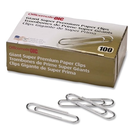 Officemate Super Premium Giant Paper Clips, Jumbo, Smooth, Silver, 1000PK 99907