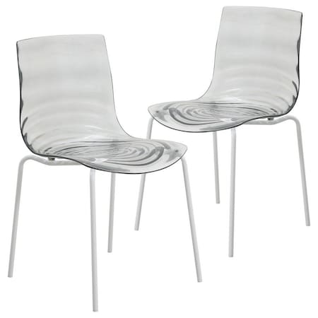Leisuremod Astor Plastic Dining Chair with White Steel Base in Transparent Black, 2PK ACW-20TBL2