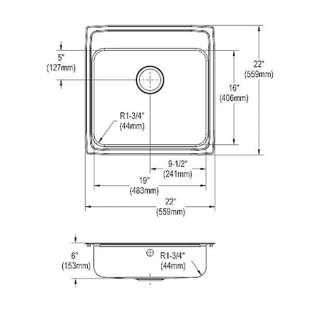 Just Manufacturing Bowl Drop-In Sink, 22"x21"x6", Gray SLFADA2122A602-J