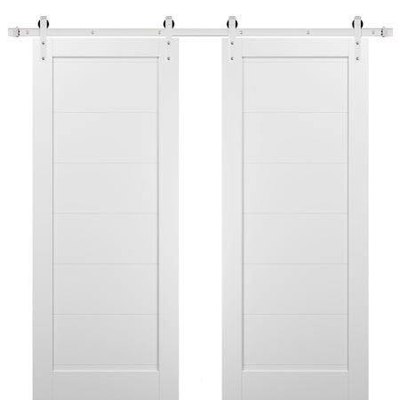 Sartodoors Sliding Double Barn Doors with Hardware White 36x84 (2* 18x84) Solid Core Modern Interior QUADRO4115DB-S-WS-36 x 84 (2* 18x84)