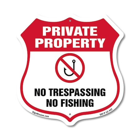 Signmission Private Property Shield Sign No Trespass, 12 Inch X 12 Inch, Plastic Sign SHI-P-12-447