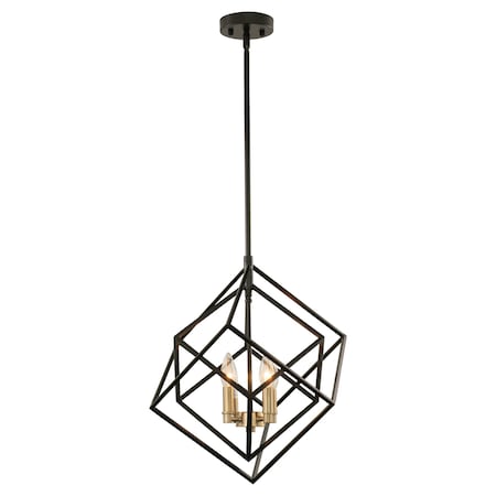 Vaxcel Rad 17.5-in. W 4 Light Geometric Black and Brass Pendant Cage Light P0372