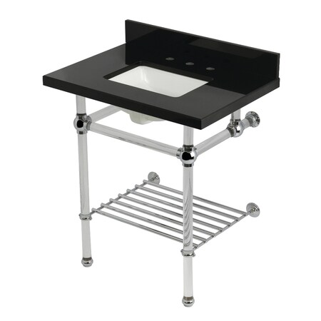 Kingston Brass 30-Inch Black Granite Console Sink with Acrylic Legs and Shelf, 8-Inch, 3-Hole KVPK30KASQB1