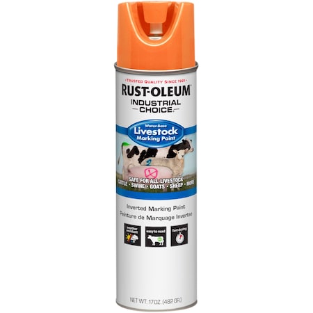Rust-Oleum Livestock Marking Paint, Fluorescent Orange, Water, 17 Oz 383006