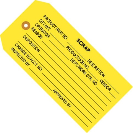 Partners Brand Tag inScrapin, 4-3/4"x2-3/8", PK1000, 13 Point Cardstock, 4 3/4" W, Yellow, 1000 PK G20051