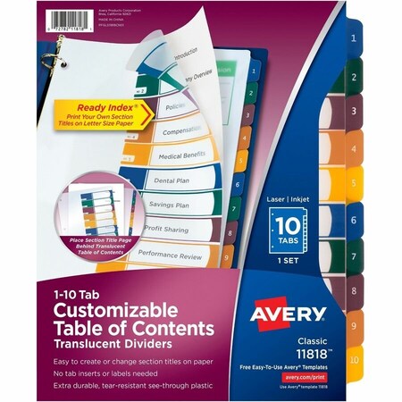 Avery Dividers, Toc, Plastc, 10Tab 24PK AVE11818
