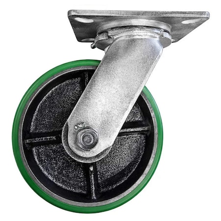 Hyw Products Heavy Duty Caster 8in x 3in Polyurethane on Cast Iron Wheel - Swivel 53-80S-A1-PC