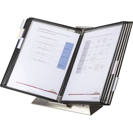 Tarifold Antimicrobial Desktop Unit, SS Base/Mount Plate, 10 Pockets, Black DA271SS