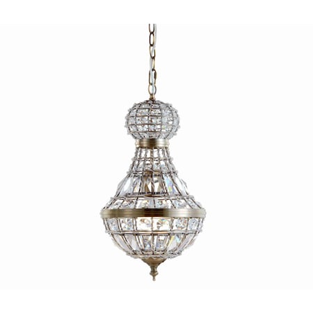 Jonathan Y Regina 12" Crystal/Metal Empire LED Pendant, Antique Brass JYL6109A