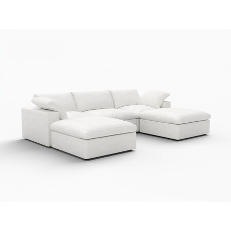 Homeroots 120" White Linen Blend Modular Sofa With Ottoman And Storage 714562