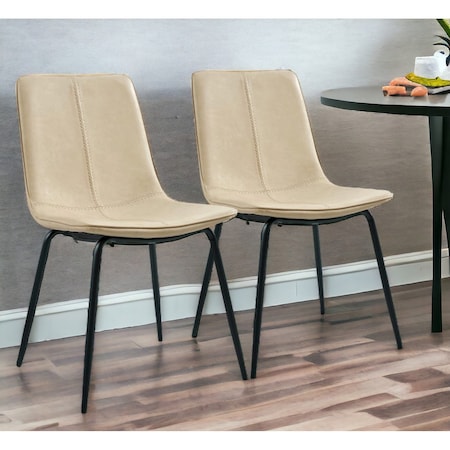 Homeroots Set of Two Beige and Black Upholstered Faux Leather Dining Side Chairs 535355