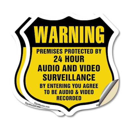 Signmission 24 Hour Surveillance Shield Sign Warning, 18 inch X 18 inch, Vinyl Decal, 2PK SHI-D-2PACK-18-354