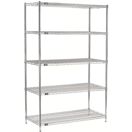 Global Industrial Nexel 5 Shelf, Chrome Wire Shelving Unit, Starter, 72"W x 12"D x 63"H B3149737