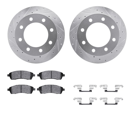 Dynamic Friction Co DFC Brake Rotor - Drilled & Slotted - Silver- Heavy Duty Brake Pad includes Hardware 7412-54048